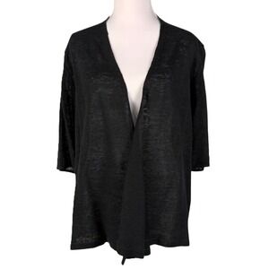 Eileen Fisher 100% Linen Open Cardigan Womens M Black Semi‎ Sheer Lightweight